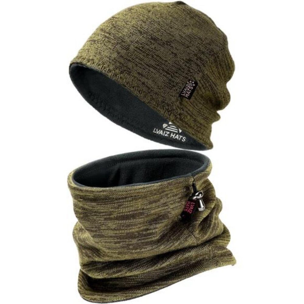 Winter Beanie Hat Scarf for Men Women Knit Thick Fleece Lined Warm Windproof